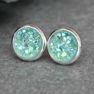 Mint Stud Earrings, Mint Earrings, Druzy Earrings